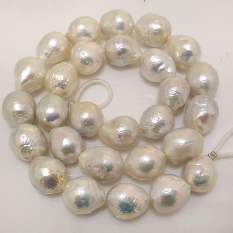 16 inches 14-16mm Natural White High Luster Large Edison Baroque Pearl Loose Strand