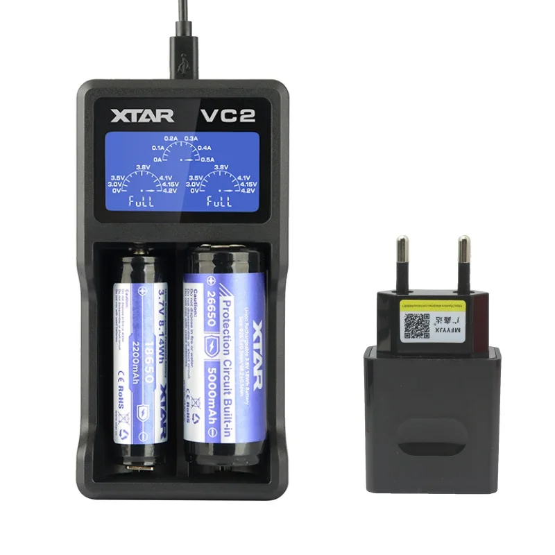 XTAR VC2 Зарядное устройство Универсальный ЖК-дисплей Экран Дисплей USB никель-металл-гидридный аккумулятор с никель-кадмиевый аккумулятор li-ion Батарея Зарядное устройство 18650 26650 20700 22650 18500 18700 - Цвет: VC2 and EUplug