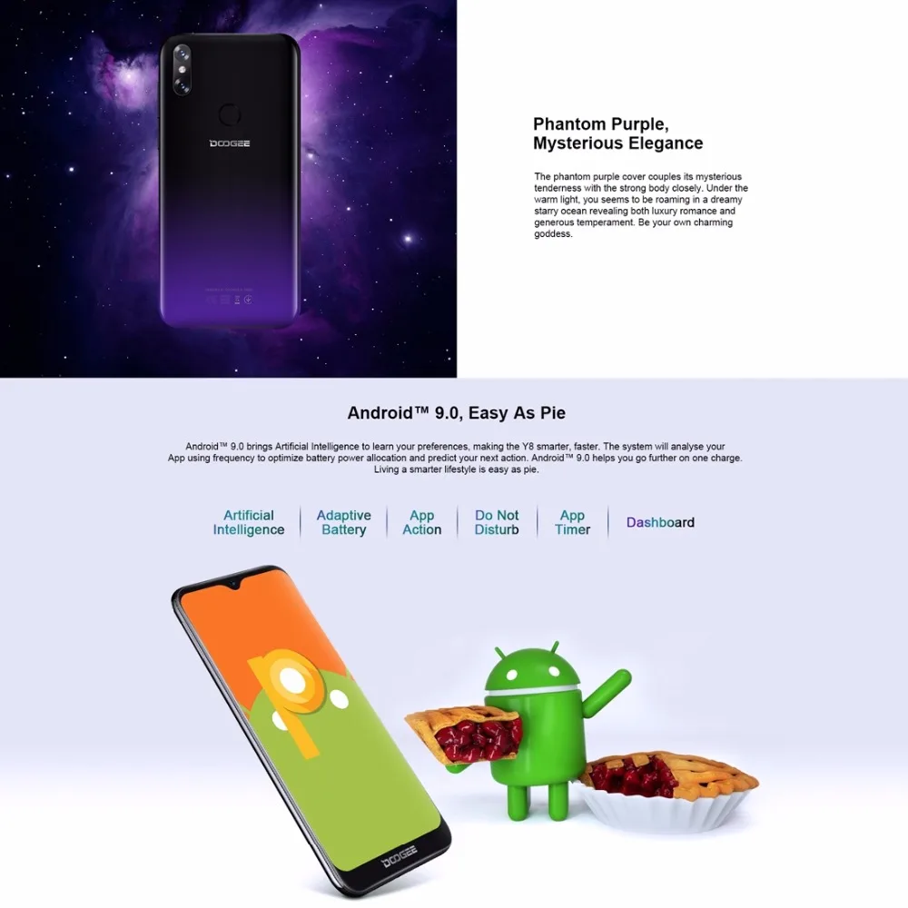 DOOGEE Y8 смартфон 6 1 &quotFHD 19:9 дисплей экран капли воды 3400 мАч MTK6739 четырехъядерный 3 ГБ
