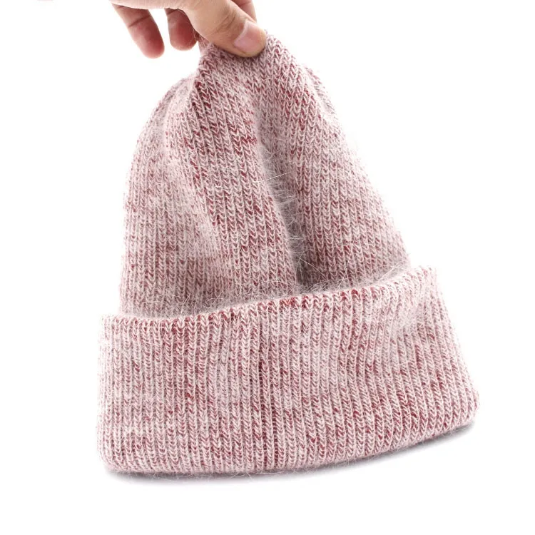 Хорошее качество, модная шапка из меха Ангорского Кролика, Skullies& Beanies, Женская Повседневная теплая шапка, зимняя Женская Вязаная Шапка-бини AD039