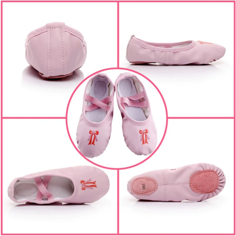 Балетки детские из ПУ кожи с вышивкой и мягкой подошвой|Обувь для танцев| |