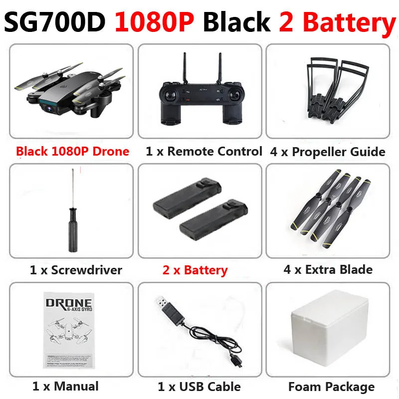 1080P Black 2B Foam SG700-D WiFi FPV Mini Drone двойная камера 720P 1080P 4K оптический поток воздушная видео Профессиональный складной Радиоуправляемый квадрокоптер игрушка XS809S - Цвет: 1080P Black 2B Foam