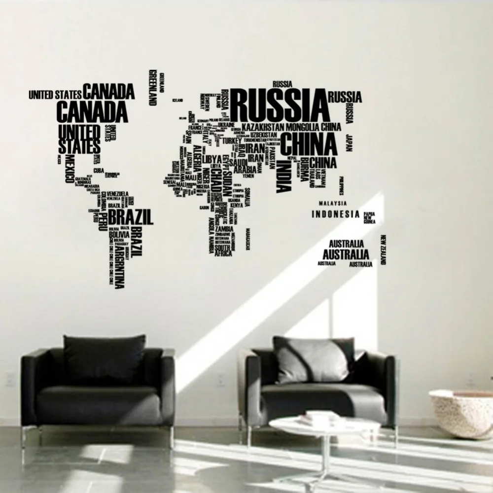 Английские слова Карта мира Большая Черная Съемная Настенная Наклейка книжная