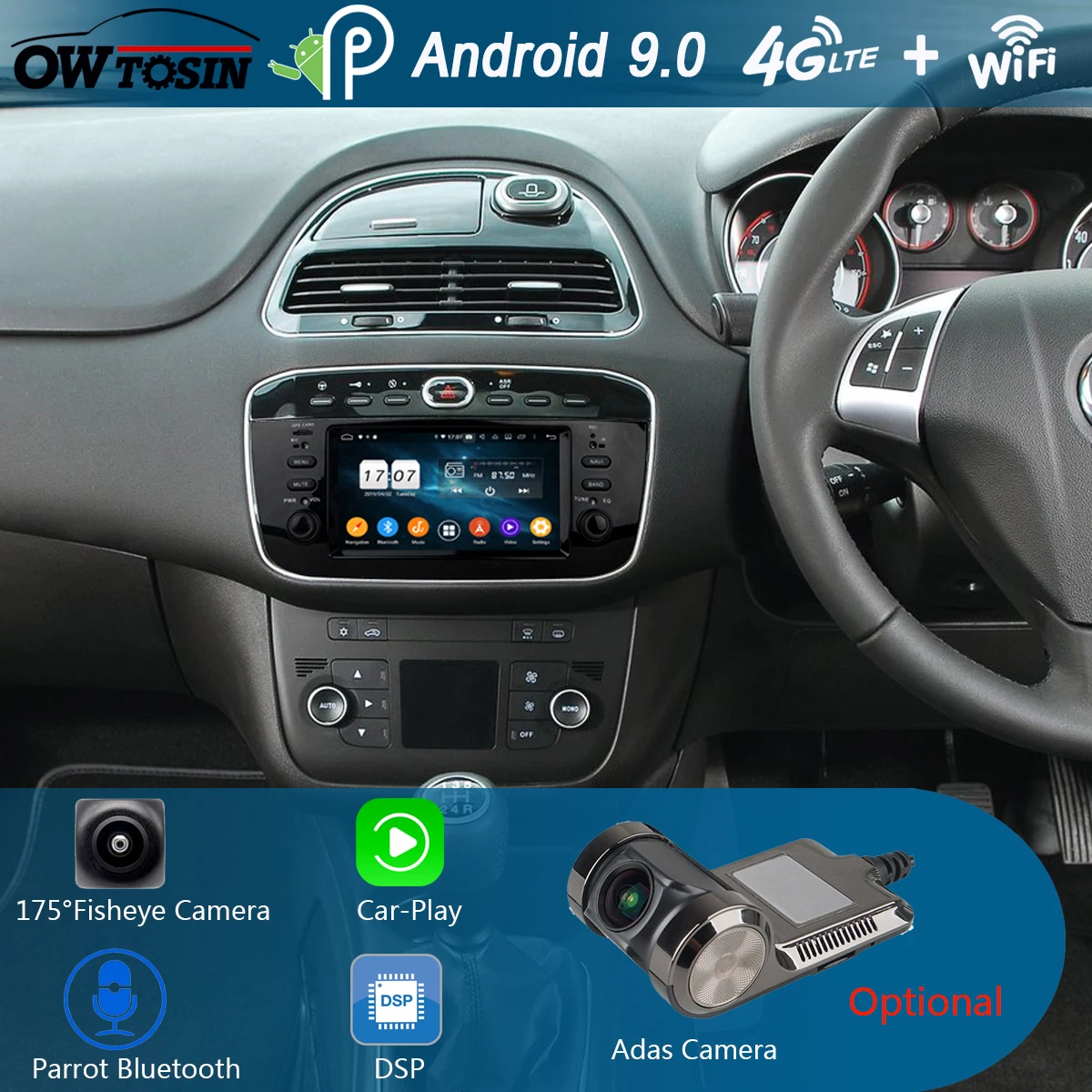 " ips 8Core 800*480 4G ram+ 64G rom Android 9,0 автомобильный dvd-плеер для Fiat LINEA CarPlay Parrot BT Radio Adas