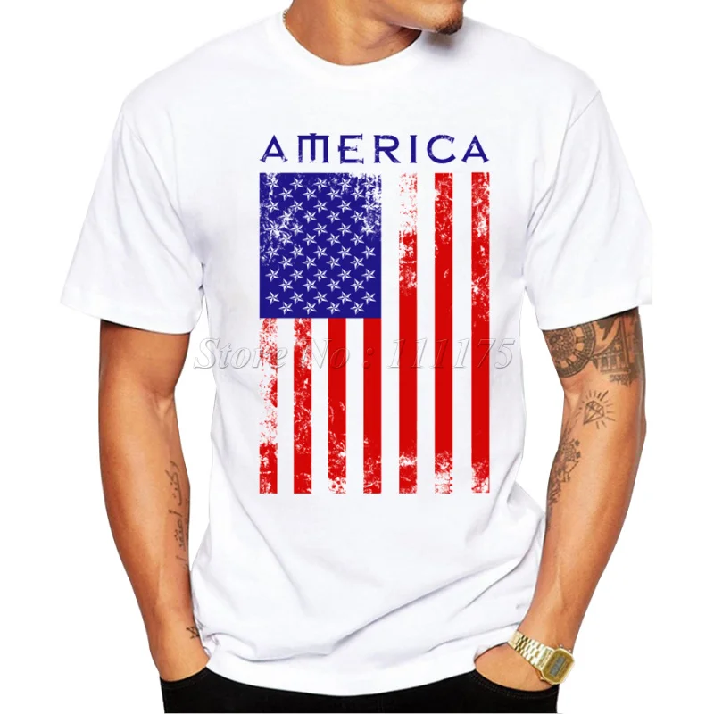 Мужская футболка с принтом американского флага Стильные повседневные