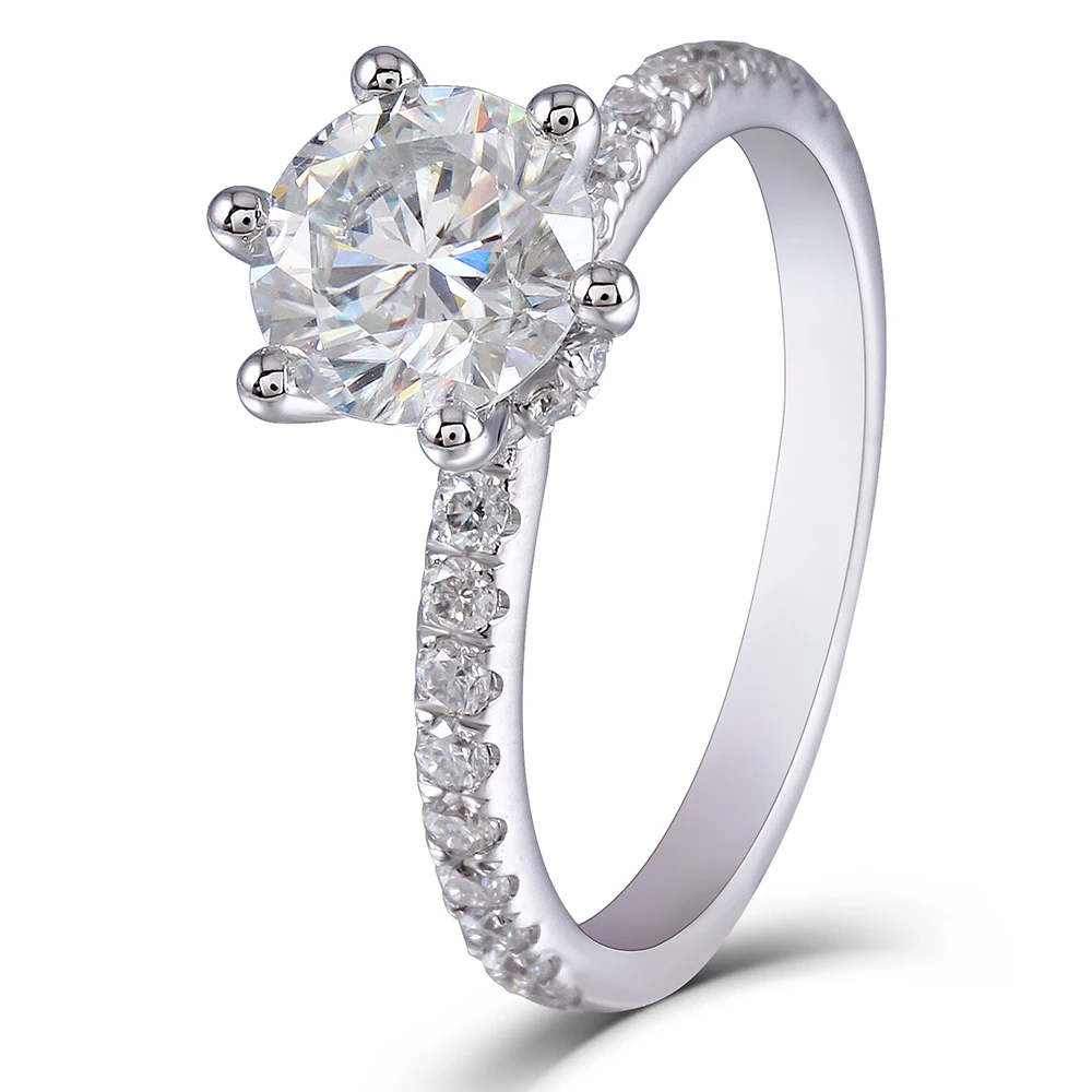 1,5 карат Solitare обручальное кольцо 14 к 585 Белое золото 7,5 мм F цвет Moissanite центральный камень с акцентами трансгем