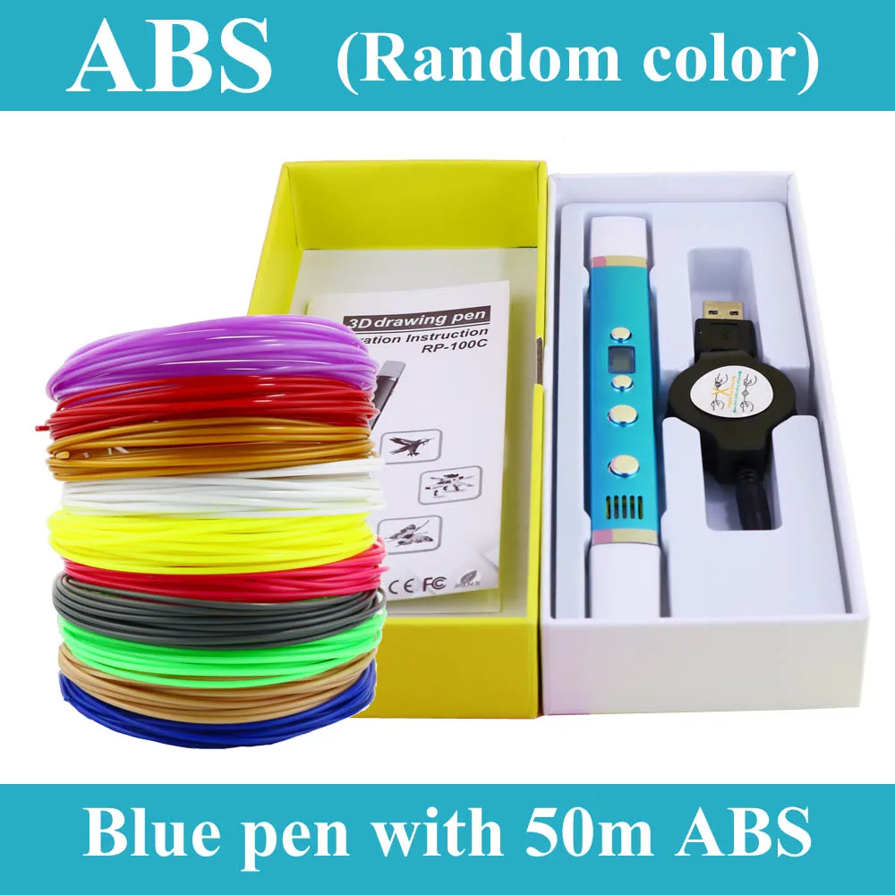 blue 10pcs 5m ABS Myriwell 1,75 мм ABS/PLA/PCL DIY 3D Ручка ЖК-экран зарядка через usb 3d принтер Ручка 1,75 мм нити творческая игрушка подарок для детей дизайн - Цвет: blue 10pcs 5m ABS