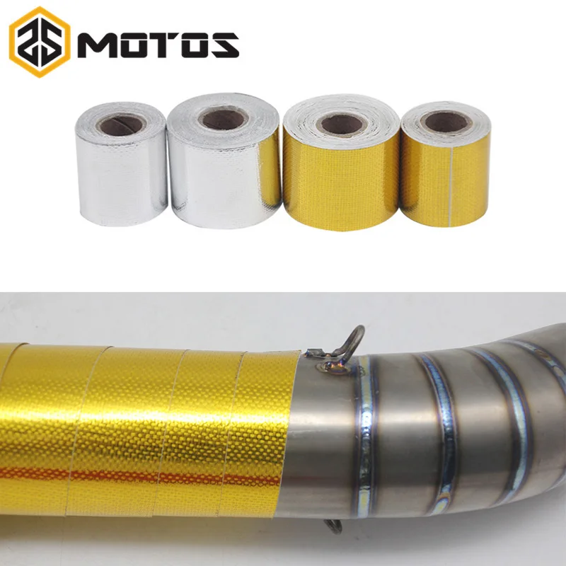 ZS MOTOS 5M/10M/15M Aluminum Foil Tape Automotive Exhaust Header Pipe Tape Silver Gold Heat Insulating Wrap Tape Heat Shield