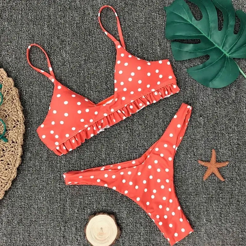 ZisioN 2019 Ruffle Sexy Bikini Set Women Swimsuit Female Swimwear Two Pieces Brazilian Bikinis Thong Bathing Suit Dot Biquini |