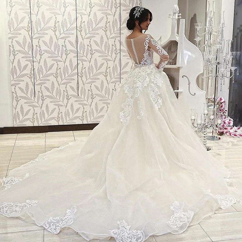 Женское свадебное платье с юбкой годе элегантное кружевное со съемным шлейфом