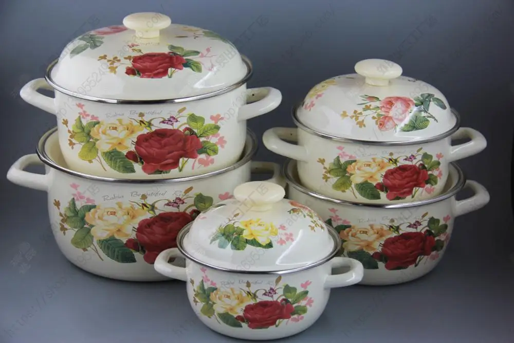 Набор эмалированных кастрюль 5 горшков кухонная утварь|Кастрюли| |