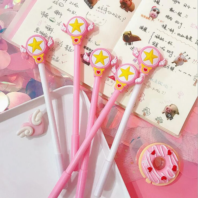 2 шт. гелевая ручка Mocha для девочек Sakura Star Scepter с крыльями, ручка со звездами, подарок для детей, студентов, канцелярские принадлежности, школьные офисные принадлежности