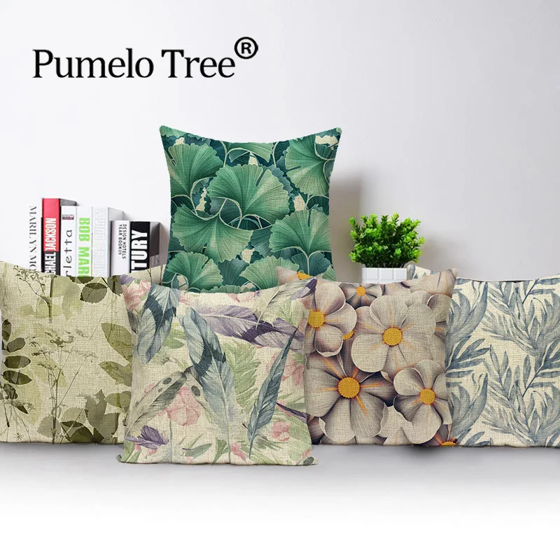 Винтажные Декоративные Чехлы для подушек с зелеными растениями и цветами чехол