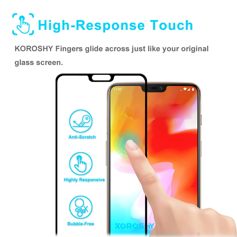KOROSHY 9H Full Cover Tempered Glass for OnePlus 6 One Plus OnePlus6 1+6 Screen Protector Real 2.5D Toughened Film Black | Мобильные