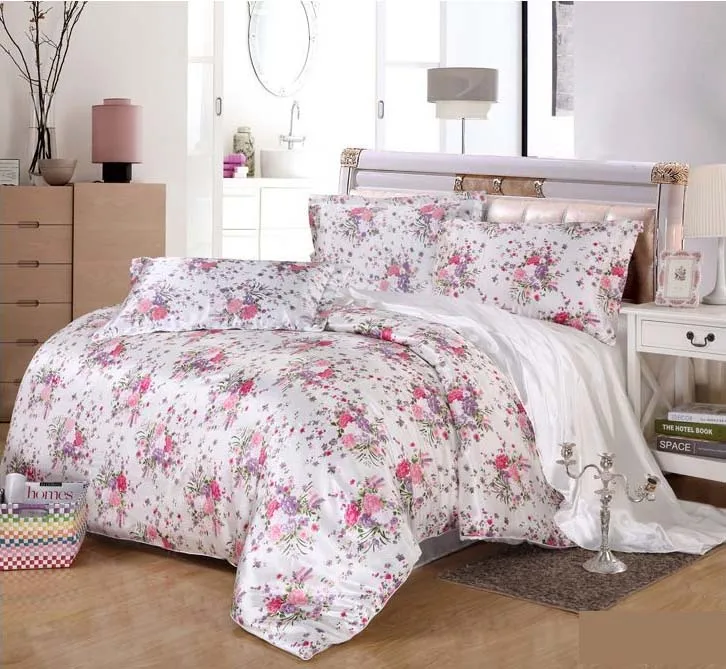 Розовое шелковое платье с принтом павлина сатин 3/4 шт. Комплект постельного белья