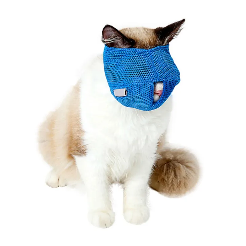 Воздухопроницаемая сетка для кошек, анти намордники, кот, инструмент для путешествий, для ванной, красота, уход, товары для кошек, намордник S/L, синий/розовый