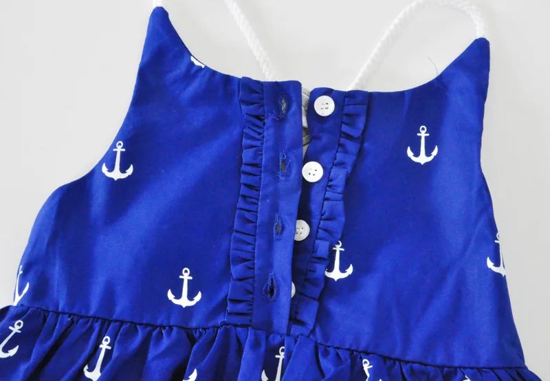 2017 г. Темно-синее платье для девочек с рисунком якоря летние хлопковые милые