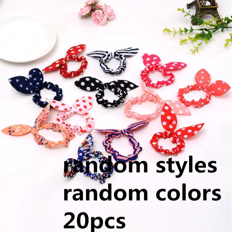 Random 20Pcs 20 шт./лот, эластичные резинки для волос для девочек, банты, резинки для волос, резинка, кавайный головной убор, лента, веревка, кольцо, детский обруч, милые аксессуары для волос - Цвет: Random 20Pcs