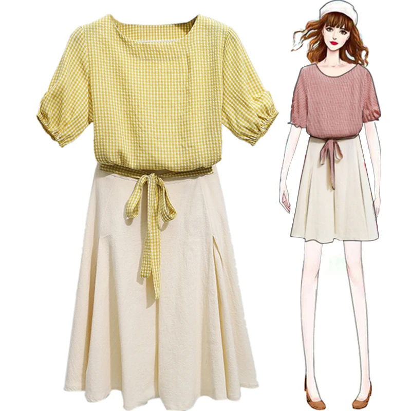 Trytree/летний женский костюм из двух предметов повседневный клетчатый топ с