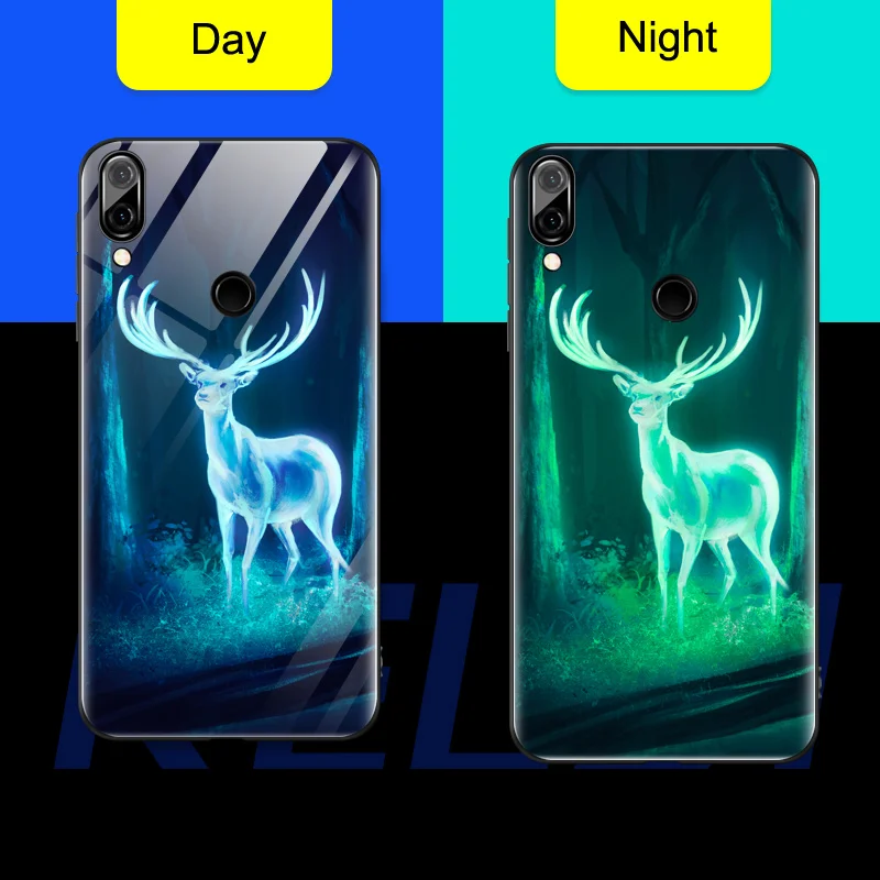 Honor8C Luminous Tempered Glass Case for Huawei Honor 8C 8X Max 7C 7X 9H HD Pattern Glowing in Night Cover Fundas Shell |