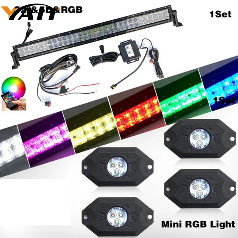 Yait 32 дюймов светодиодный светильник бар RGB 5D + Рок s комплект Bluetooth Управление с 4