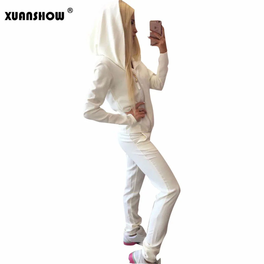Женский спортивный костюм XUANSHOW осенний на молнии толстовка с капюшоном и длинные