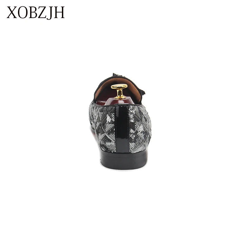 XOBZJH Fashion Business Dress Men Shoes 2019 New Sequin Cloth Men'S Suits Wedding Party Slip On Work Gray Big Size | Обувь