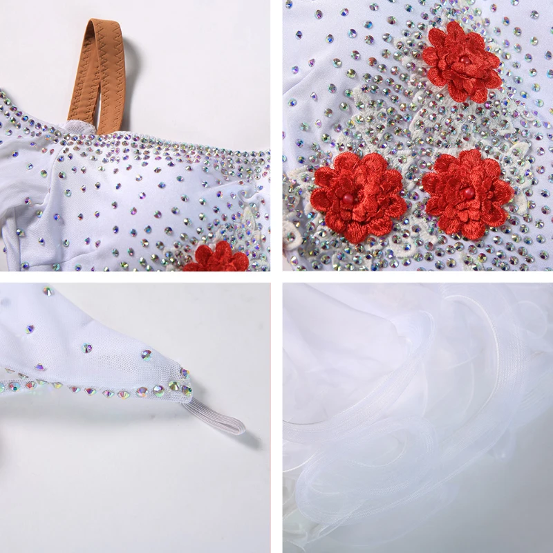 White Rhinestones Ballroom Dance Competition Dress Standard Modern Costume Waltz Luminous | Тематическая одежда и униформа