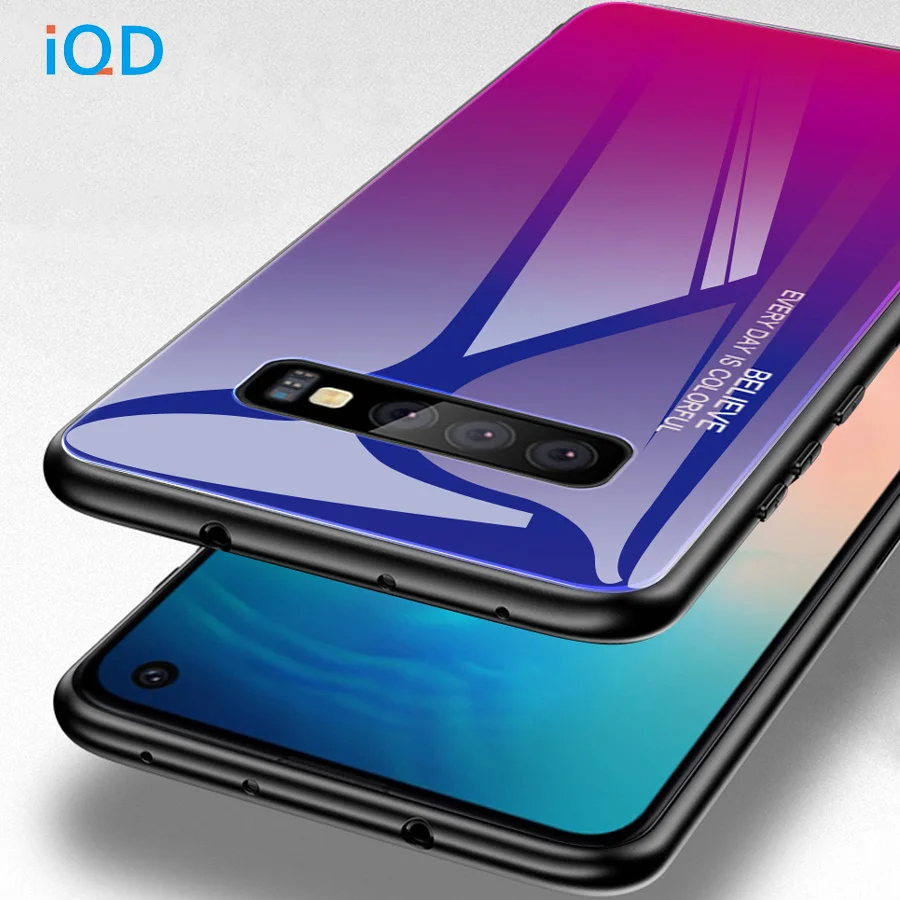 Задняя крышка из закаленного стекла IQD Мягкий бампер ТПУ для Samsung Galaxy S10e S10 + Plus S9 S8