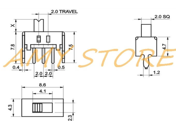 10 шт. панель PCB 3 Pin 2 положения 1P2T SPDT Мини-скользящий переключатель 0.5A 50 в DC SS-12D07VG4 |