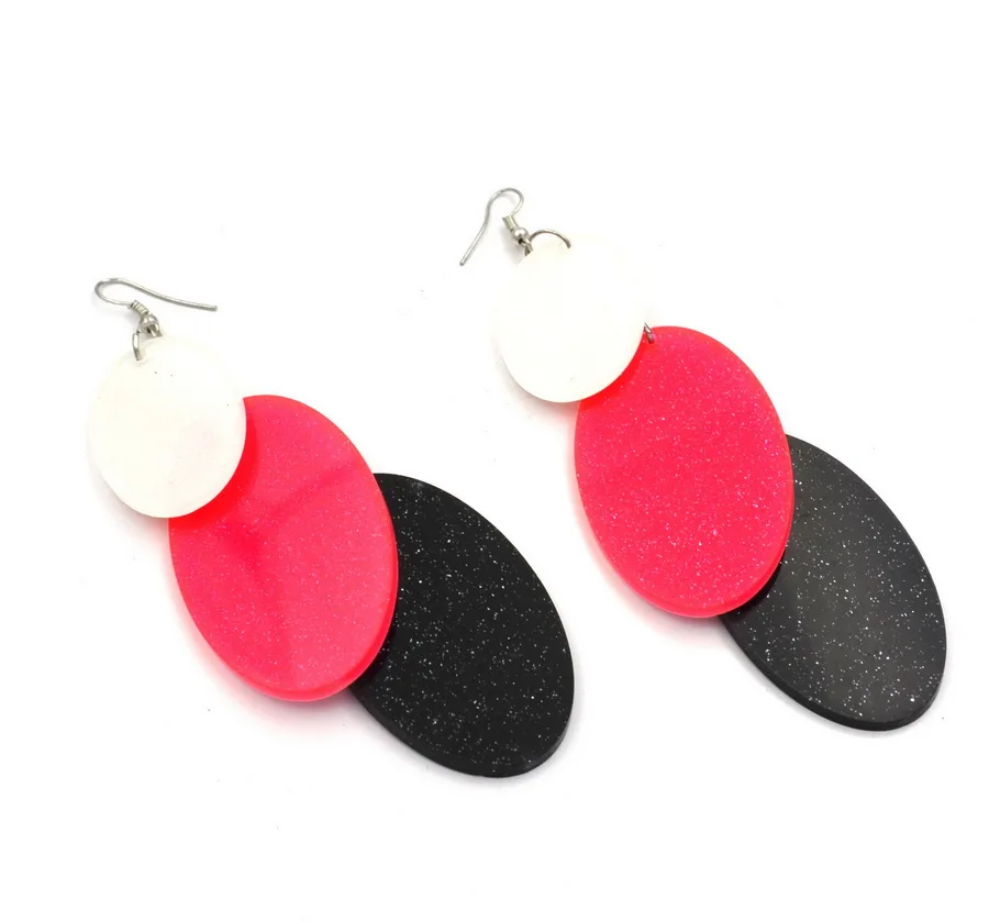 Ювелирные изделия розовый белый черный акрил длинные болтались серьги моды