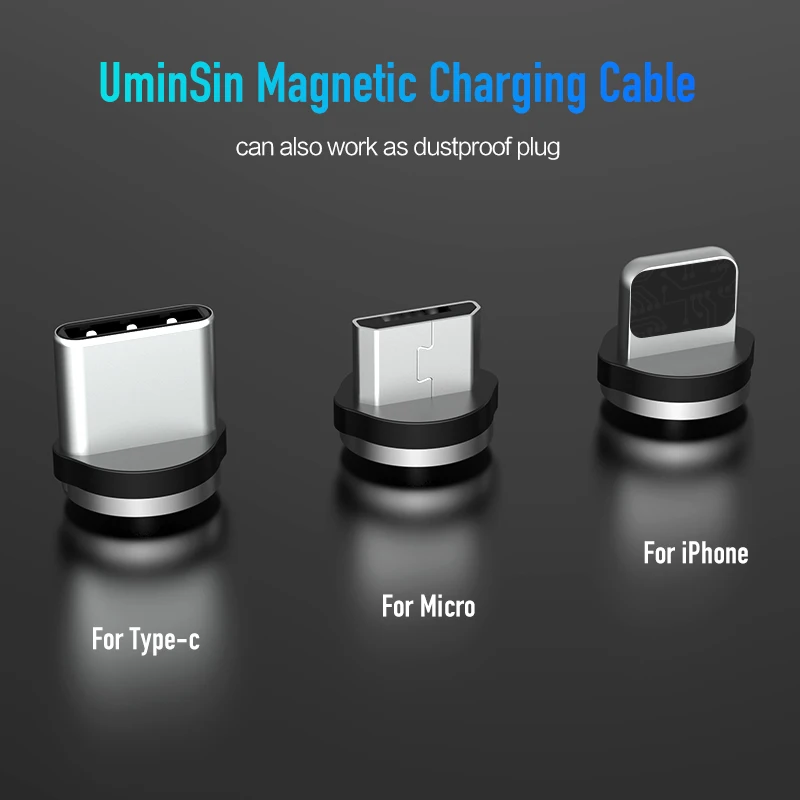 Uminsin быстрое зарядное устройство светодиодный магнитный кабель micro usb и 8 Pin & type C