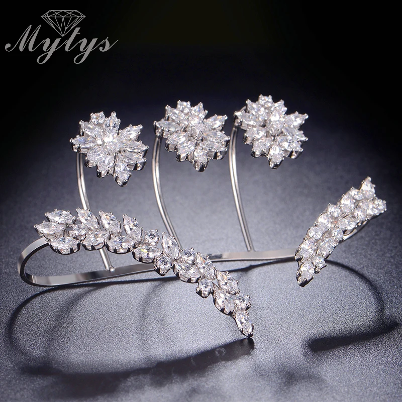 Mytys растительный Дизайн Хрустальный цветок лист Пальма браслет серебряный цвет