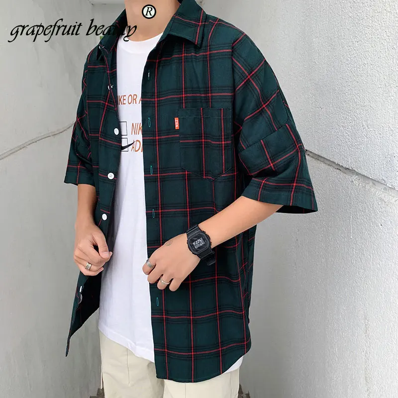M-5XL плюс размер Новые тонкие дышащие мужские рубашки в клетку Половина рукава