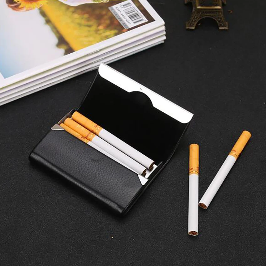 portable 7 sticks cigarettes storage box stainless steel PU container case holder smoking accessories business men gifts | Дом и сад