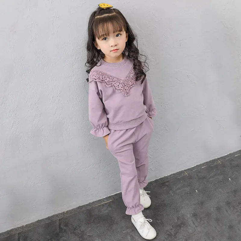 Purple Коллекция года, Осенние комплекты одежды для девочек толстовка с длинными рукавами+ штаны, комплекты одежды для девочек, детские спортивные костюмы 2 шт./комплект, детский спортивный костюм - Цвет: Purple