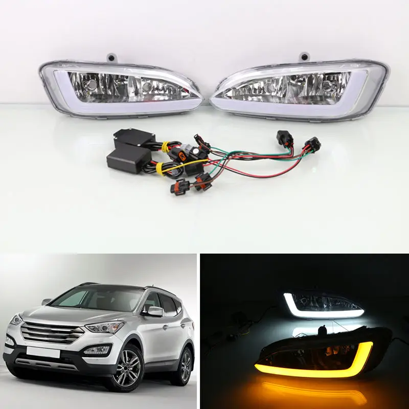 С поворотным сигналом светильник 12 В Автомобильный светодиодный DRL для Hyundai Santa Fe