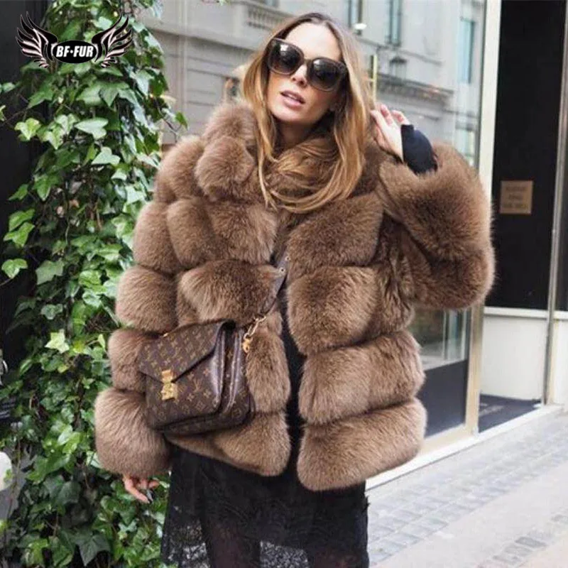 BFFUR Real Natural Fox Fur Coat Luxury Women Genuine Leather Fur Female Jacket Winter Thick Collar Support Customization Solid