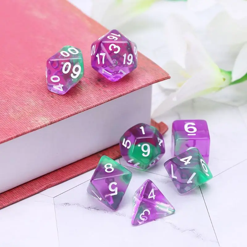 7 шт. прозрачные двусторонние игральные кости D4 D6 D8 D10 D12 D20 подземелья и дракон D &