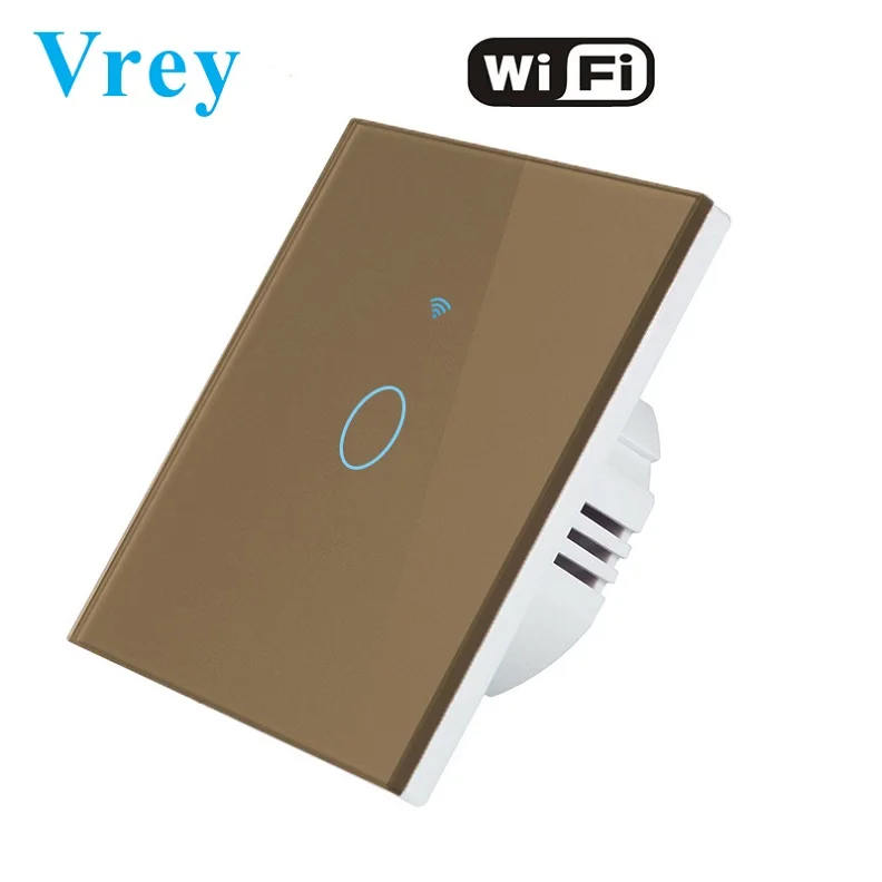 VR-WIFI-01 Coffee Врей Wi-Fi приложение Smart Touch переключатель, 110 V-240 v настенный светильник Сенсорный экран переключатель, с украшением в виде кристаллов Стекло переключатель Панель и поддерживаемые дистанционное управление - Цвет: VR-WIFI-01 Coffee