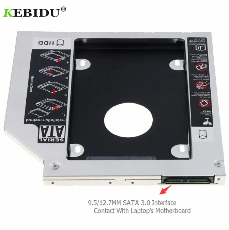Kebidu 12 7 Алюминиевый металлический материал 2nd HDD Caddy SATA 2 5 &quotчехол для SSD III 3 0