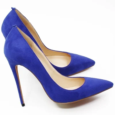 Blue 8cm Heels Veowalk/женские классические замшевые туфли на высоком каблуке; цвет королевский синий; элегантные женские туфли-лодочки на шпильке с острым носком; модельные туфли без застежки из органической кожи - Цвет: Blue 8cm Heels