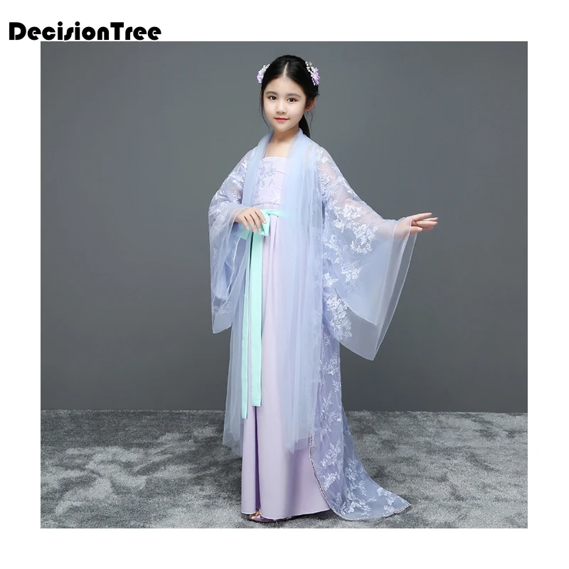 Детский традиционный Древний китайский костюм шелковая одежда hanfu китайские танцевальные костюмы для девочек детское платье феи Тан