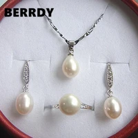 natural pearl jewelry set hot bridal wedding jewelry set necklace earrings ring set for women