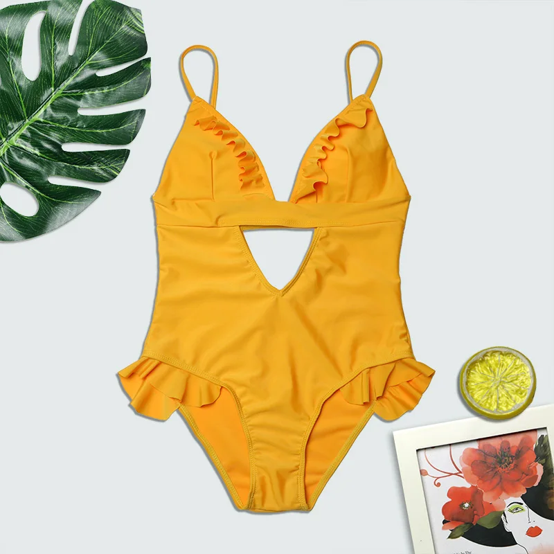 Купальник женский желтый с высокой талией|swimwear ladies|bainbain femme |
