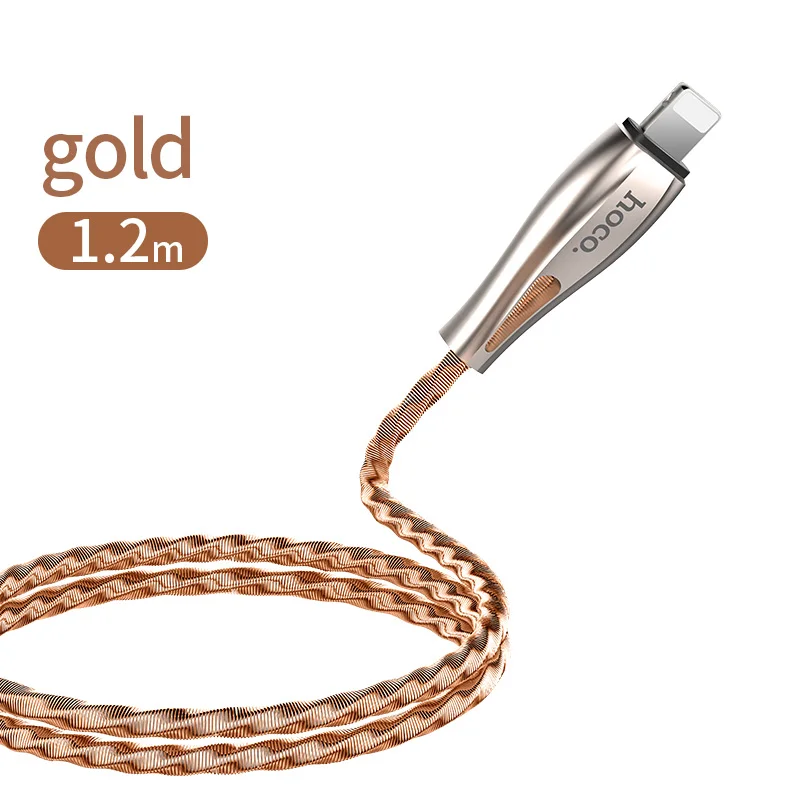 HOCO USB кабель для iphone cabe 11 Pro 8 X Xs Max XR ipad mini 2.4A пружинная оплетка кабели для быстрой зарядки зарядное устройство для телефона провод для передачи данных Syn - Цвет: gold