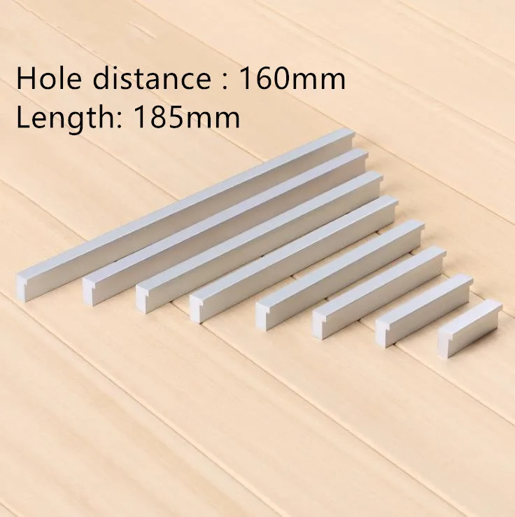 Length 185mm Быстрая, матовая ручка из алюминиевого сплава, ручка для шкафа, ручки для выдвижных ящиков, расстояние между отверстиями 32 мм, 128 мм, 256 мм - Цвет: Length 185mm