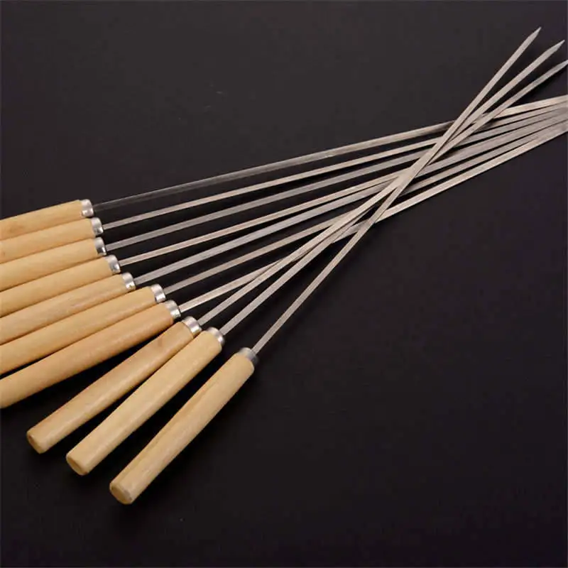 Шампуры из нержавеющей стали вилки для барбекю с деревянной ручкой гриль пикника