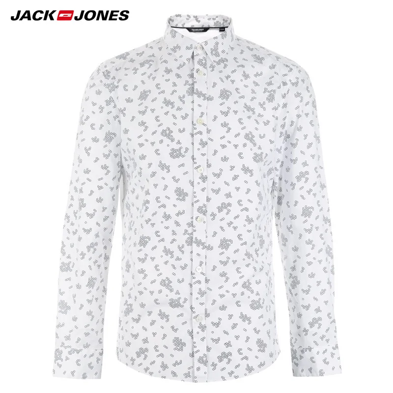 JACK & JONES бренд 2018 Новый 100% хлопок Повседневная печати с отложным воротником