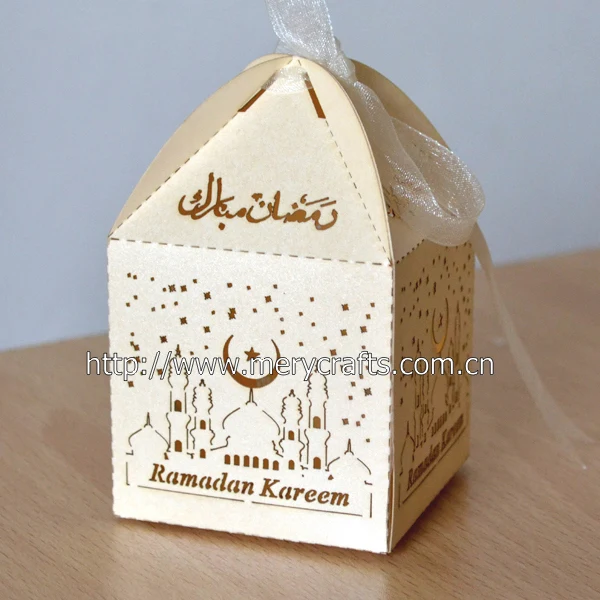 Коробка для сувениров Рамадан с лентой из органзы лазерная вырезка цвета